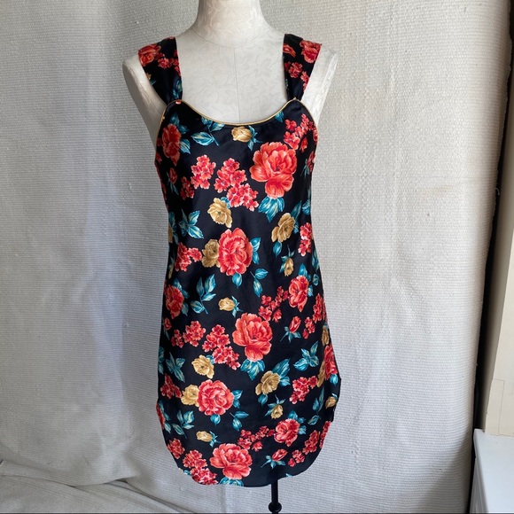 Vintage S M Floral Print Satin Slip Dress Chemise - Picture 3 of 8